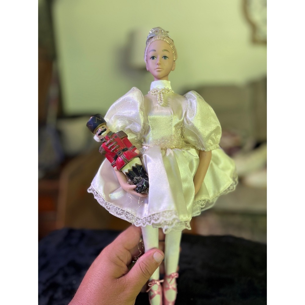 Vintage Porcelain Ballerina Doll with Nutcracker 16 inch Holiday Decor Cream Lac